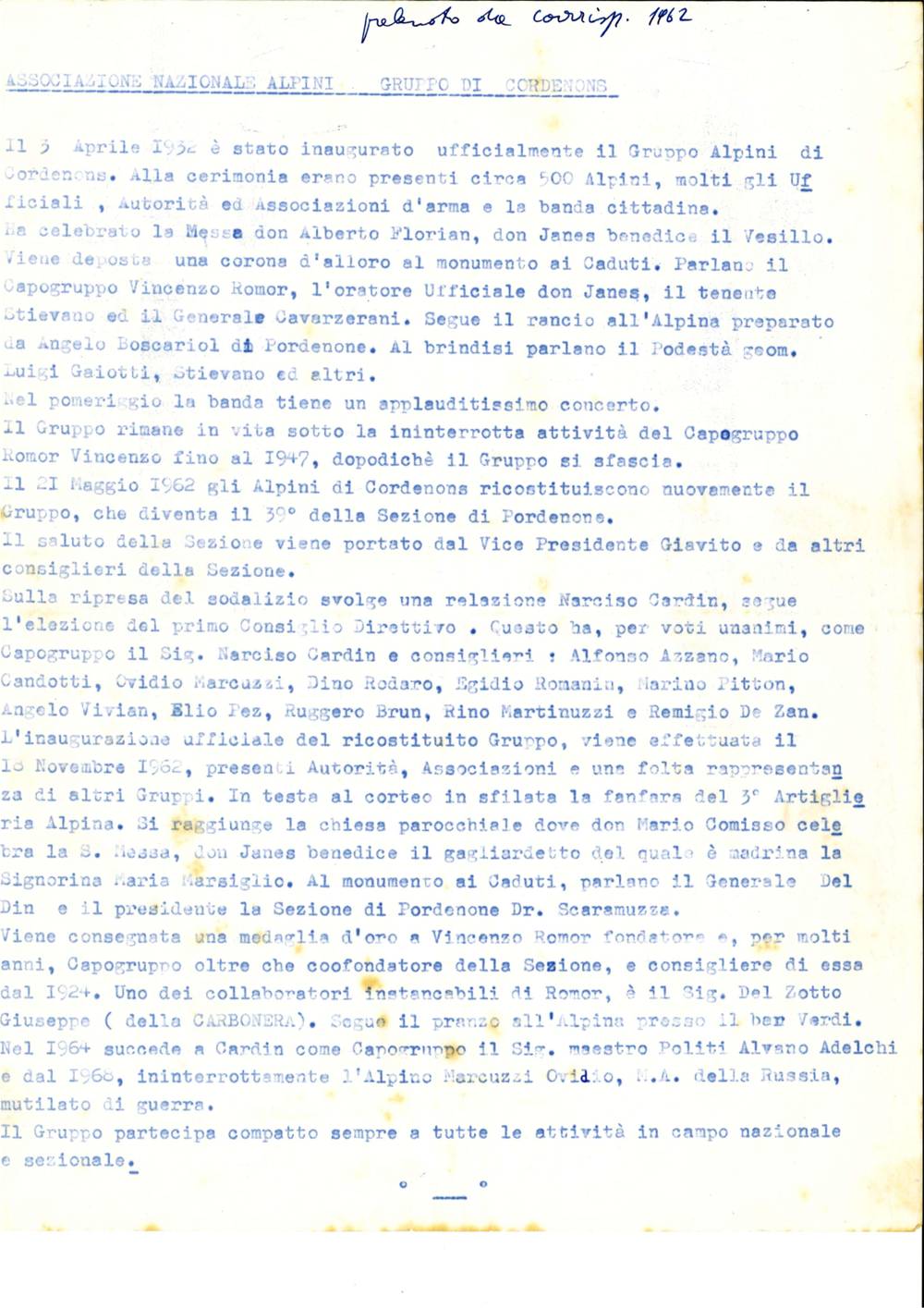 1962 - Ricostituzione Gruppo Cordenons 21-05-1962