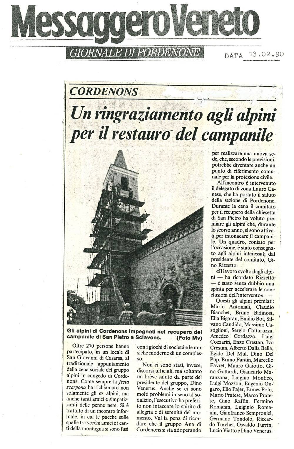 1989 - Restauro campanile della chiesa medievale di san Pietro Apostolo